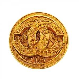 CHANEL Gold Logo Brooch